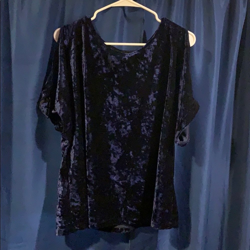 Crushed Velvet Open Shoulder Short Sleeve Shirt